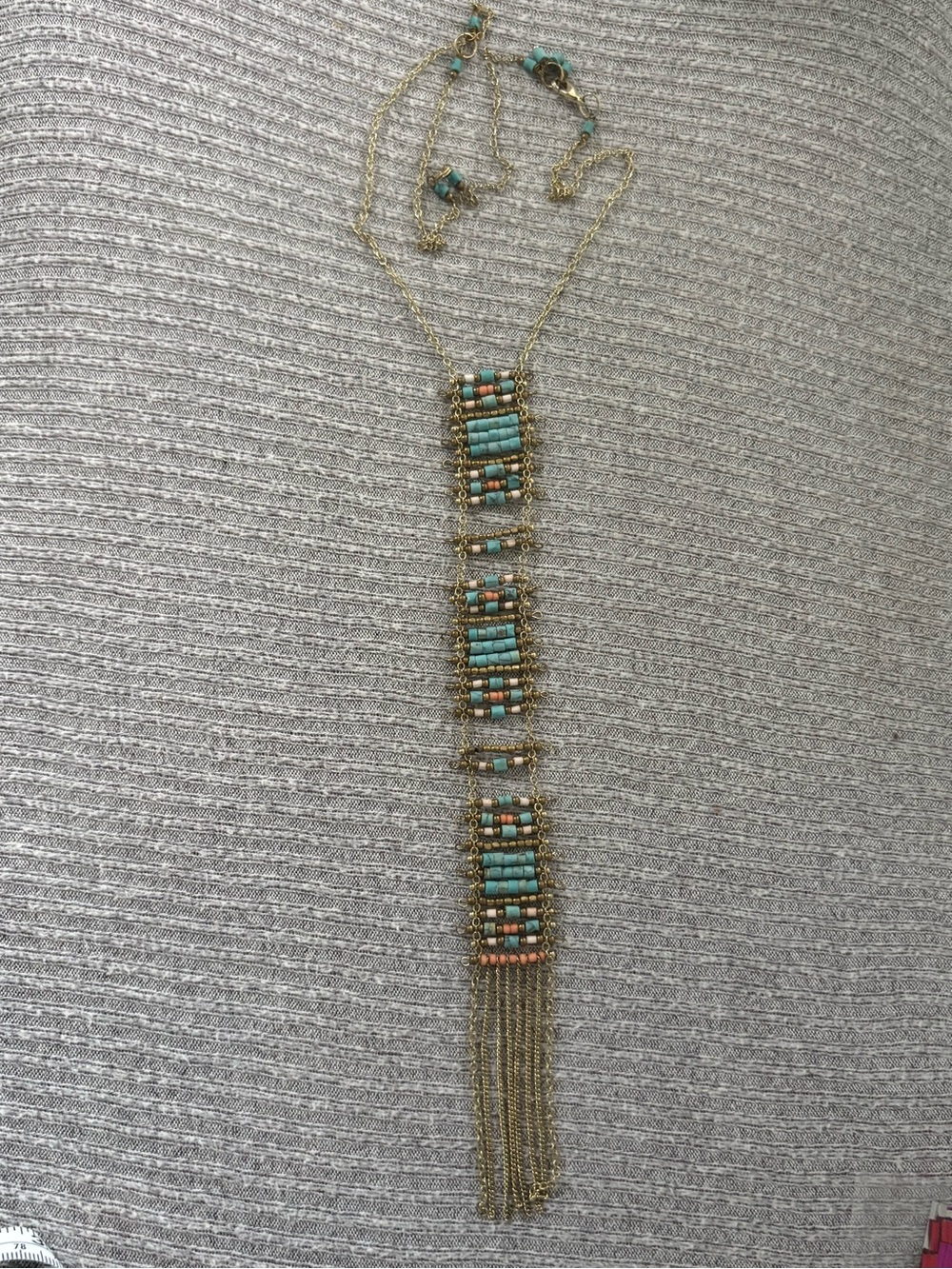 Bohemian theme Anthropologie brand gold tone cimbalom pendant necklace
